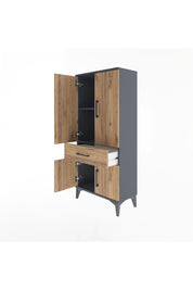 Arges Dolap 2 Raflı Tek Çekmeceli 4 Kapaklı 60x30x134 Antrasit-Çam