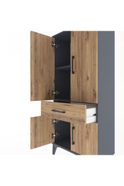Arges Dolap 2 Raflı Tek Çekmeceli 4 Kapaklı 60x30x134 Antrasit-Çam