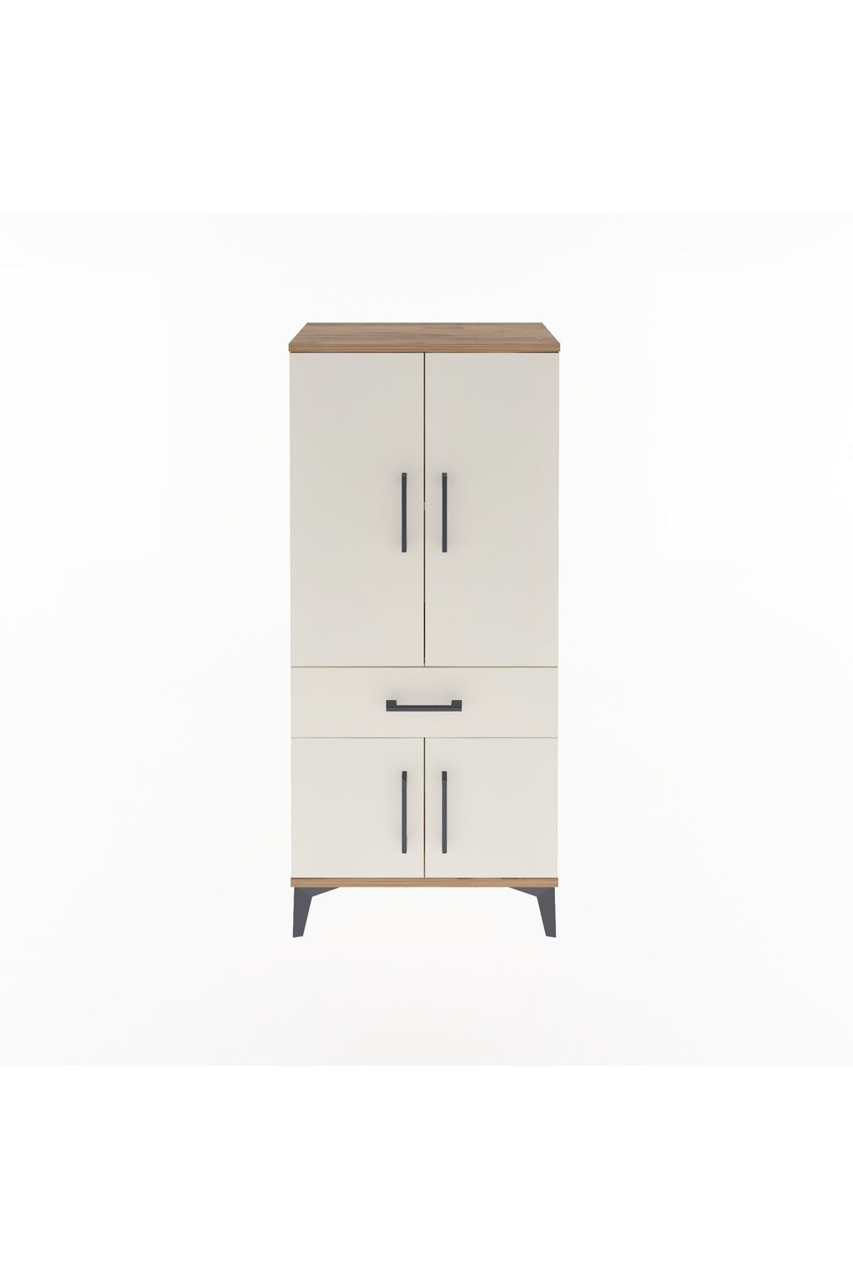 Arges Dolap 2 Raflı Tek Çekmeceli 4 Kapaklı 60x30x134 Çam-Aytaşı