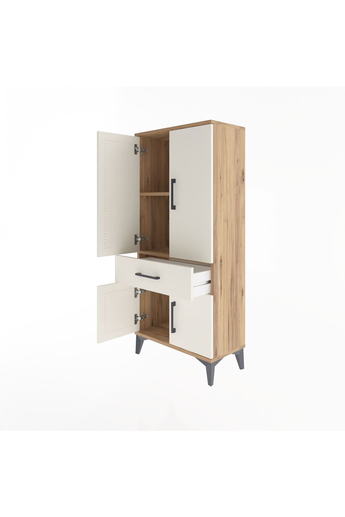 Arges Dolap 2 Raflı Tek Çekmeceli 4 Kapaklı 60x30x134 Çam-Aytaşı