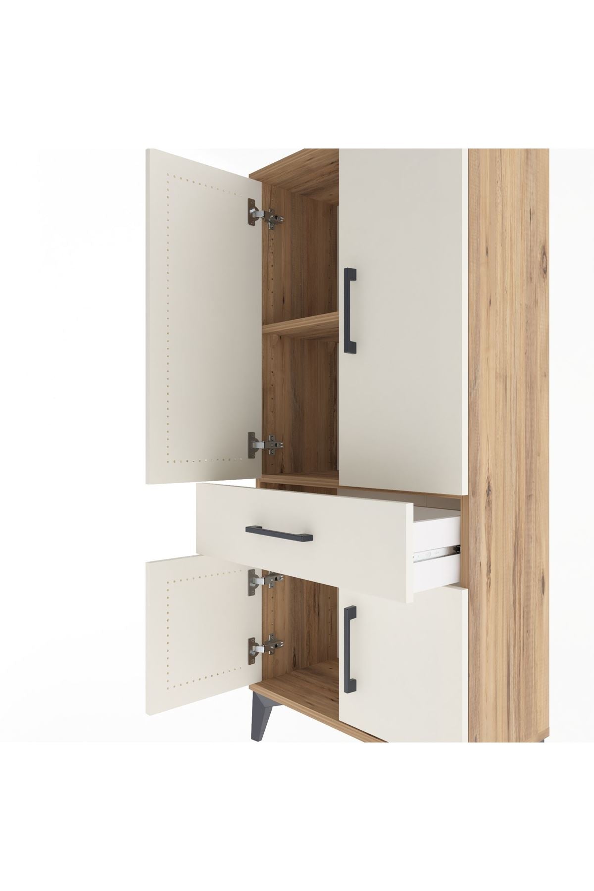 Arges Dolap 2 Raflı Tek Çekmeceli 4 Kapaklı 60x30x134 Çam-Aytaşı