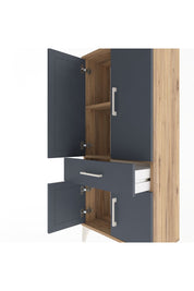 Arges Dolap 2 Raflı Tek Çekmeceli 4 Kapaklı 60x30x134 Çam-Antrasit