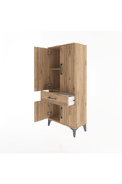 Arges Dolap 2 Raflı Tek Çekmeceli 4 Kapaklı 60x30x134 Çam-Çam