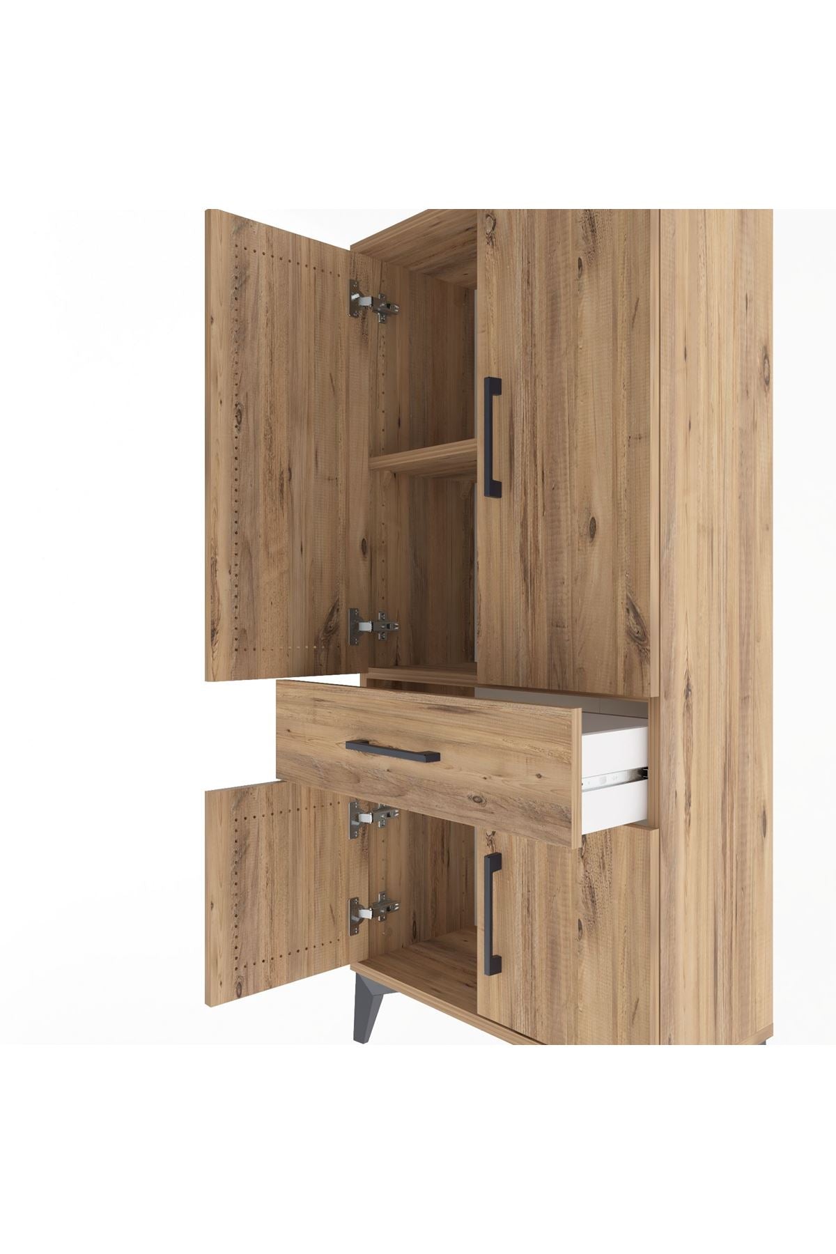 Arges Dolap 2 Raflı Tek Çekmeceli 4 Kapaklı 60x30x134 Çam-Çam