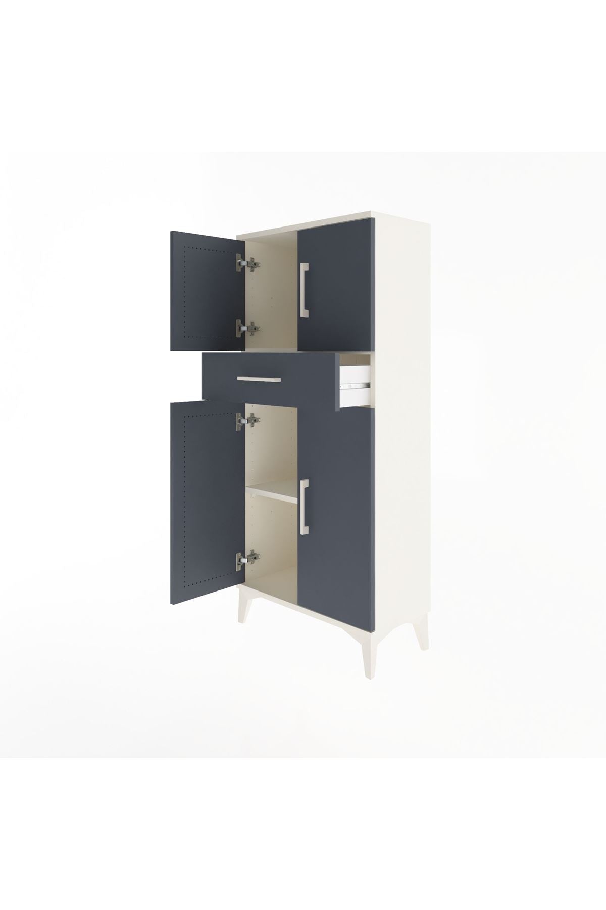 Arges Dolap 2 Raflı Tek Çekmeceli 4 Kapaklı 60x30x134 Aytaşı-Antrasit