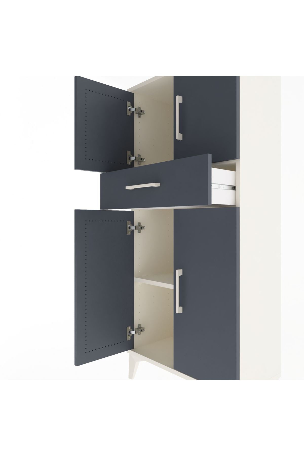 Arges Dolap 2 Raflı Tek Çekmeceli 4 Kapaklı 60x30x134 Aytaşı-Antrasit