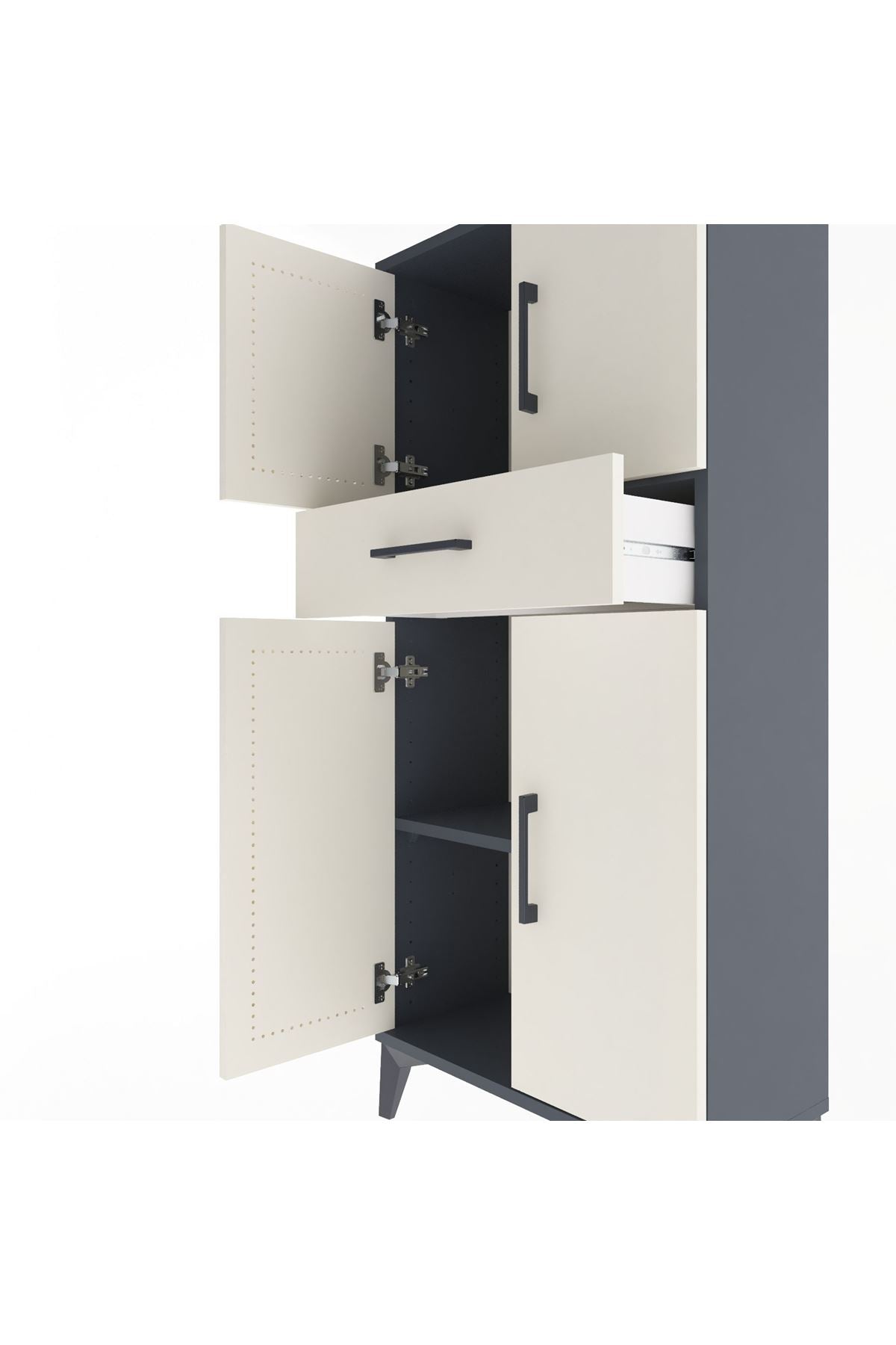 Arges Dolap 2 Raflı Tek Çekmeceli 4 Kapaklı 60x30x134 Antrasit-Aytaşı