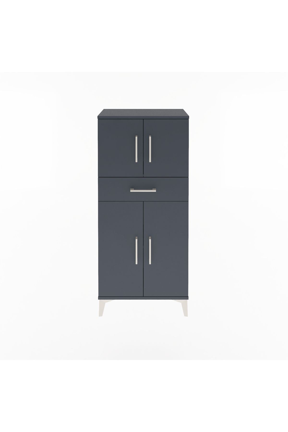Arges Dolap 2 Raflı Tek Çekmeceli 4 Kapaklı 60x30x134 Antrasit-Antrasit