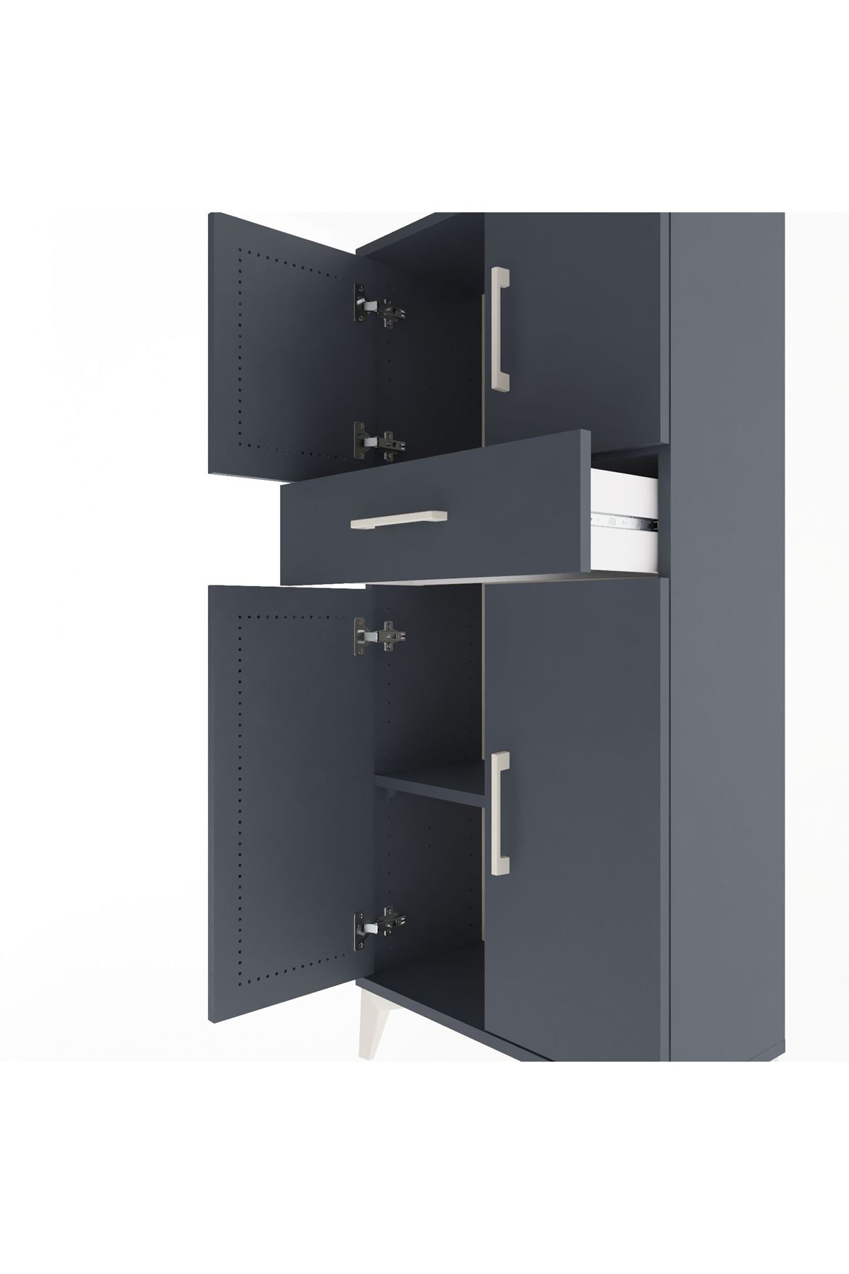 Arges Dolap 2 Raflı Tek Çekmeceli 4 Kapaklı 60x30x134 Antrasit-Antrasit