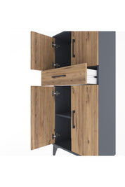 Arges Dolap 2 Raflı Tek Çekmeceli 4 Kapaklı 60x30x134 Antrasit-Çam