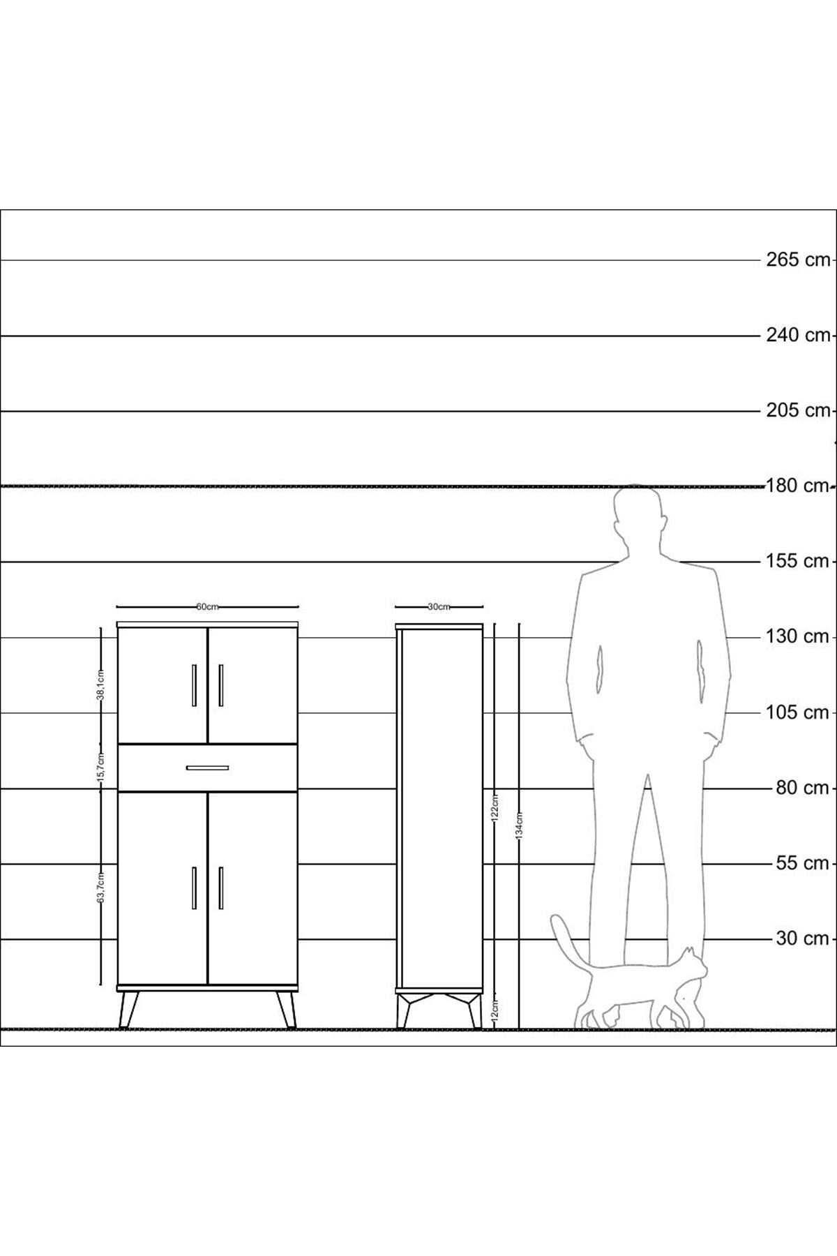 Arges Dolap 2 Raflı Tek Çekmeceli 4 Kapaklı 60x30x134 Çam-Aytaşı
