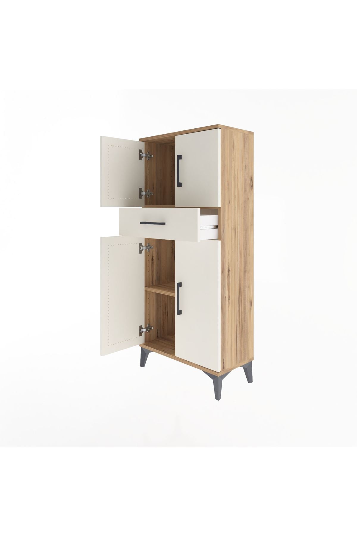 Arges Dolap 2 Raflı Tek Çekmeceli 4 Kapaklı 60x30x134 Çam-Aytaşı