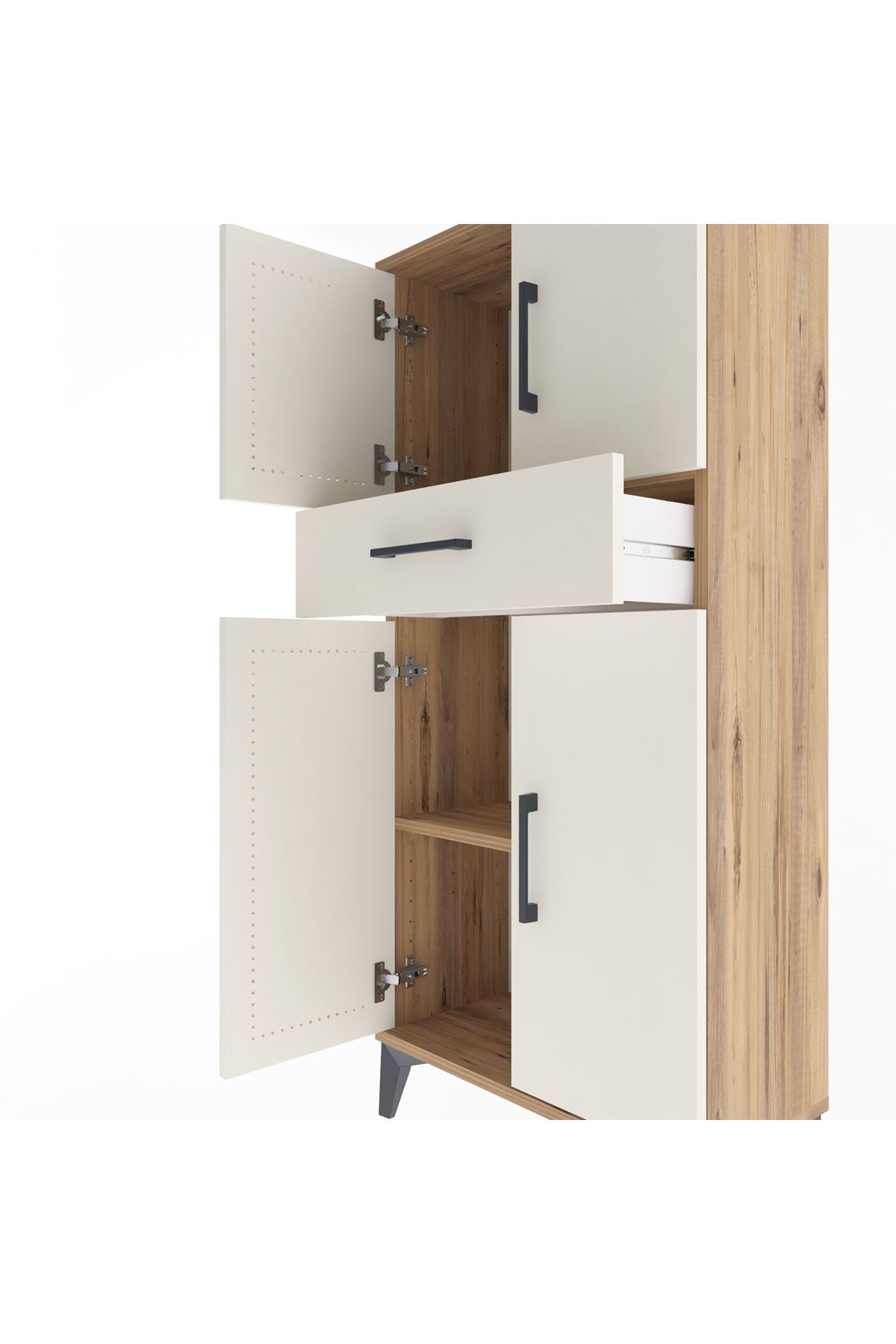 Arges Dolap 2 Raflı Tek Çekmeceli 4 Kapaklı 60x30x134 Çam-Aytaşı