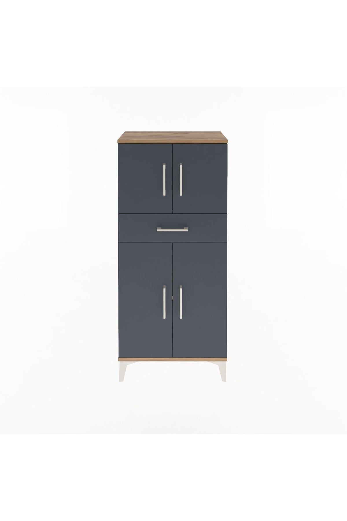 Arges Dolap 2 Raflı Tek Çekmeceli 4 Kapaklı 60x30x134 Çam-Antrasit