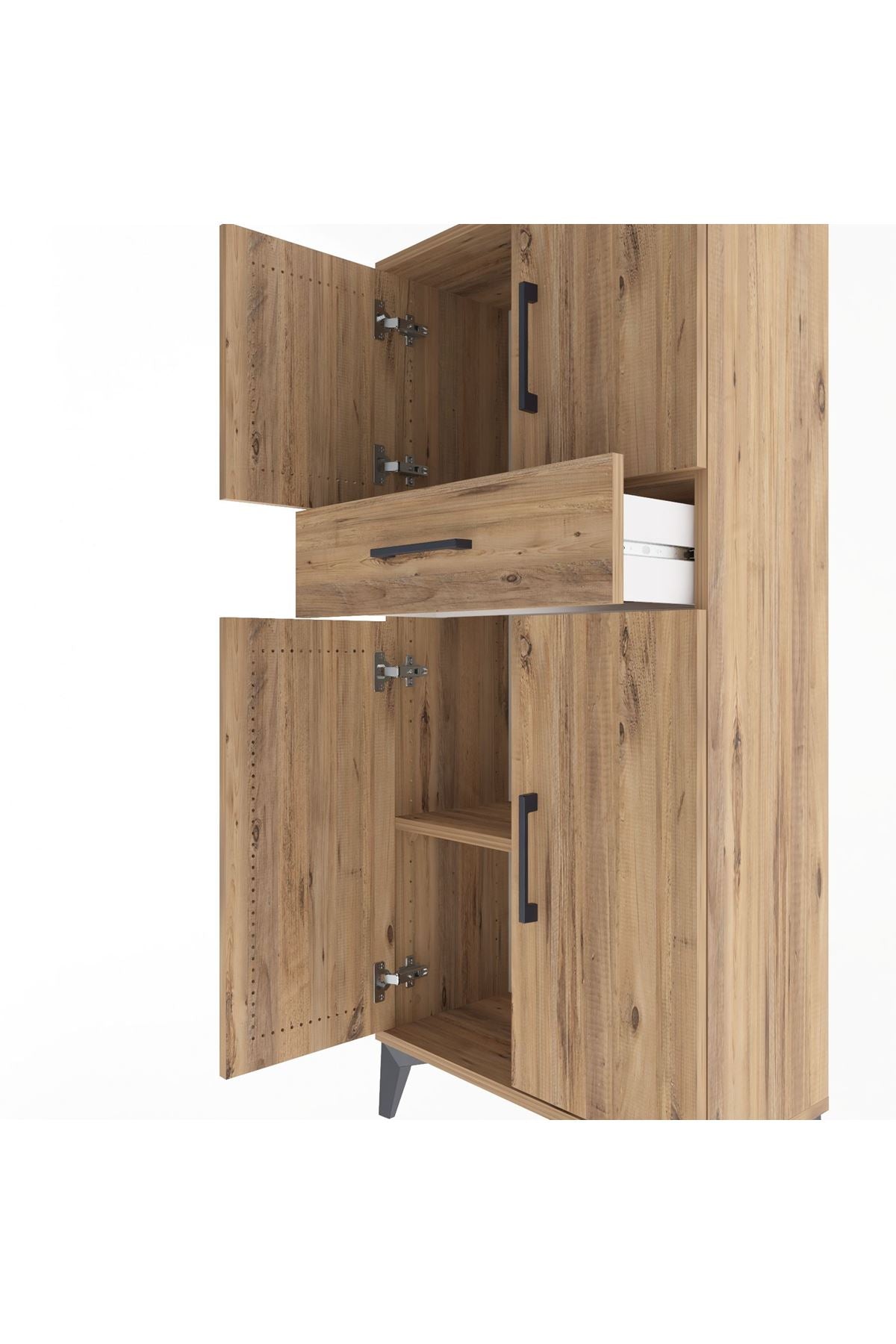 Arges Dolap 2 Raflı Tek Çekmeceli 4 Kapaklı 60x30x134 Çam-Çam