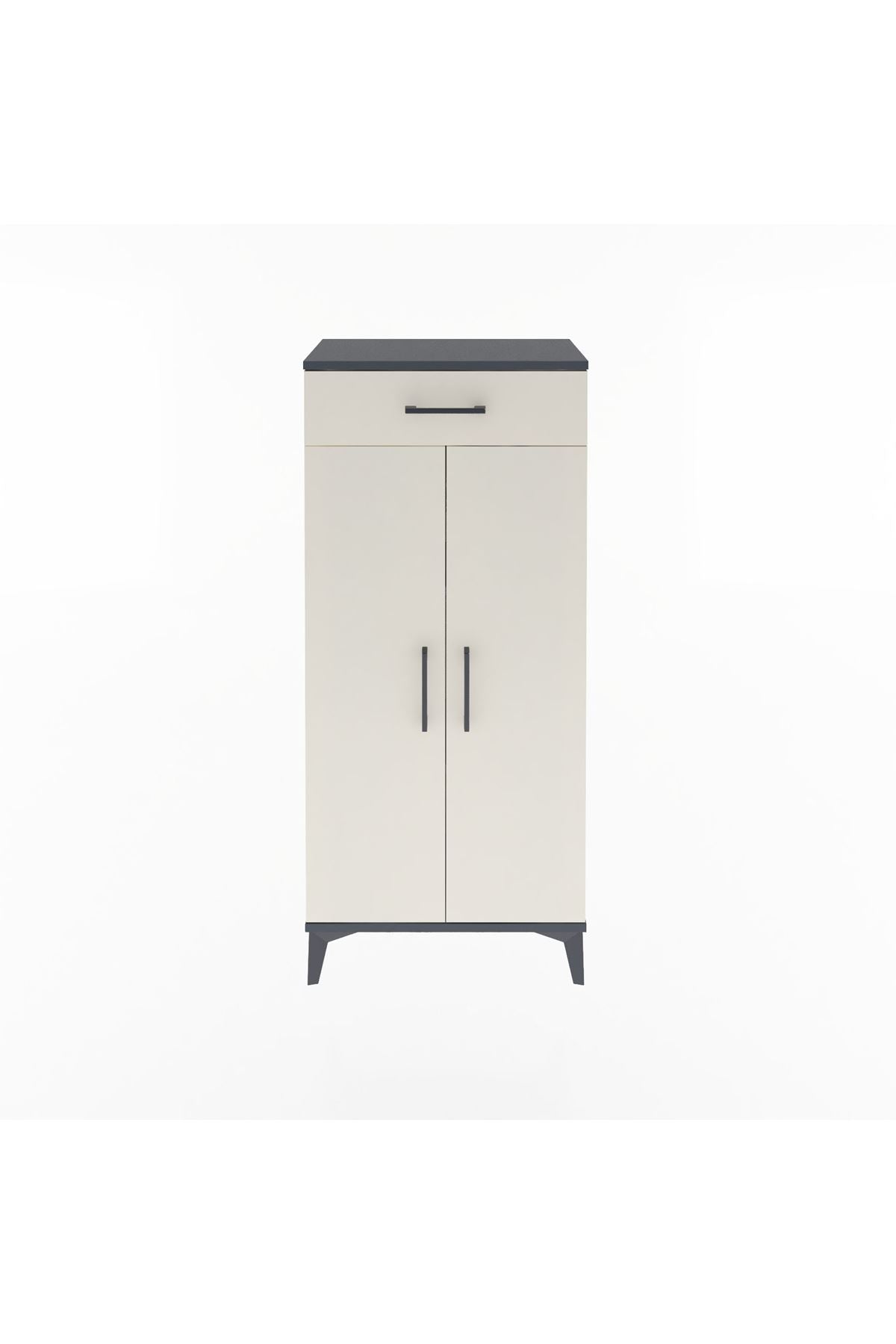 Arges Dolap 2 Raflı Tek Çekmeceli 2 Kapaklı 60x30x134 Antrasit-Aytaşı