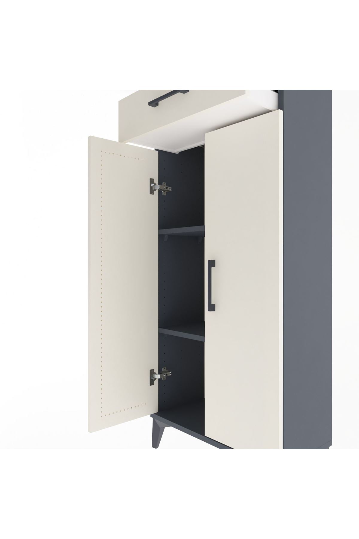 Arges Dolap 2 Raflı Tek Çekmeceli 2 Kapaklı 60x30x134 Antrasit-Aytaşı