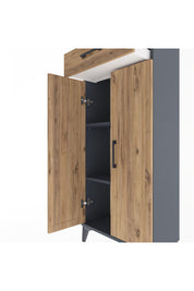 Arges Dolap 2 Raflı Tek Çekmeceli 2 Kapaklı 60x30x134 Antrasit-Çam