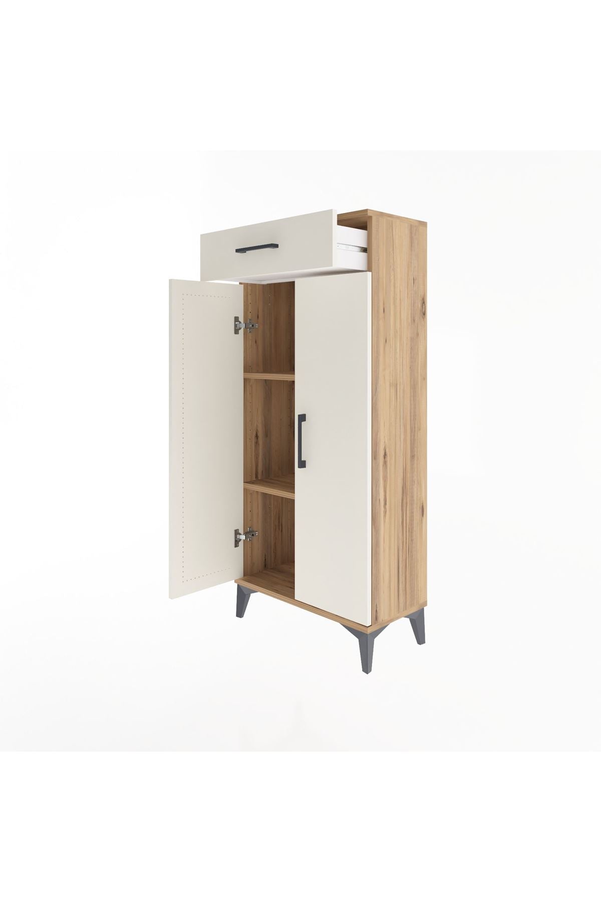 Arges Dolap 2 Raflı Tek Çekmeceli 2 Kapaklı 60x30x134 Çam-Aytaşı