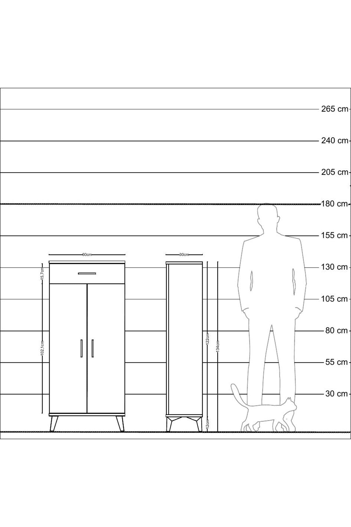 Arges Dolap 2 Raflı Tek Çekmeceli 2 Kapaklı 60x30x134 Çam-Antrasit