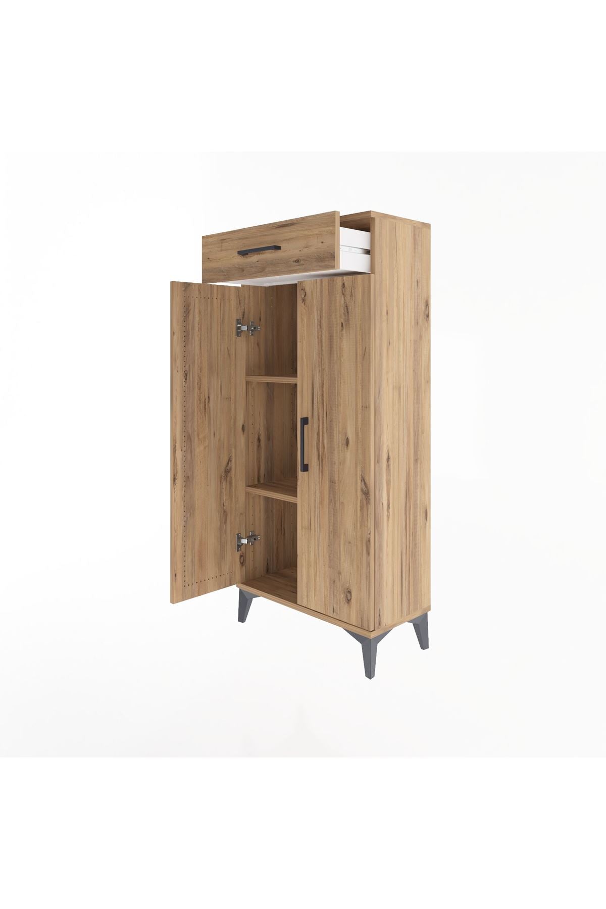 Arges Dolap 2 Raflı Tek Çekmeceli 2 Kapaklı 60x30x134 Çam-Çam