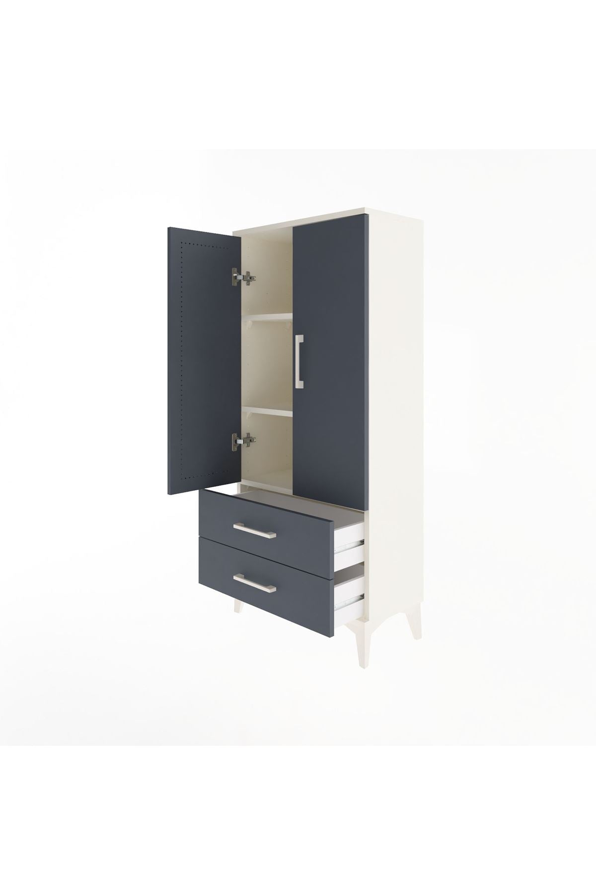 Arges Dolap 3 Raflı 2 Çekmeceli 2 Kapaklı 60x30x134 Aytaşı-Antrasit