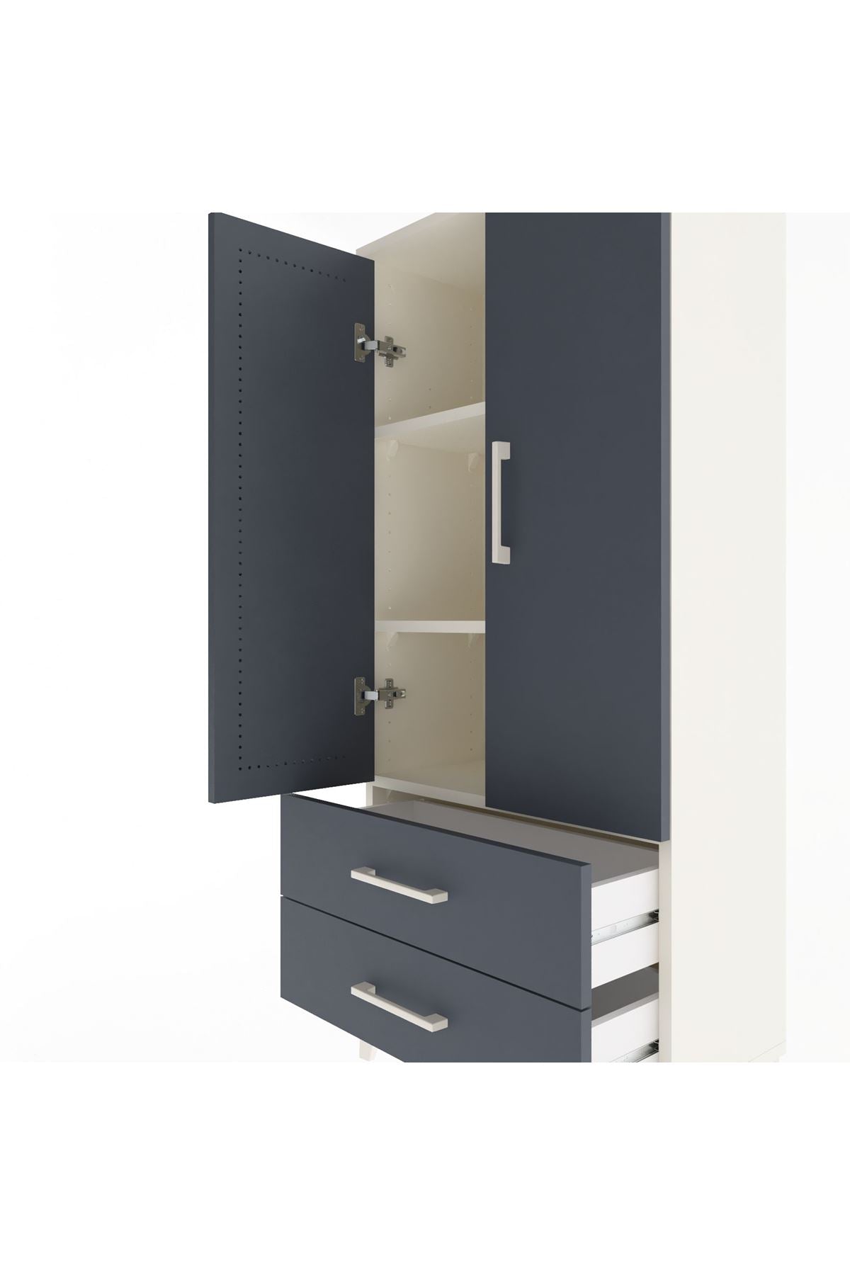 Arges Dolap 3 Raflı 2 Çekmeceli 2 Kapaklı 60x30x134 Aytaşı-Antrasit