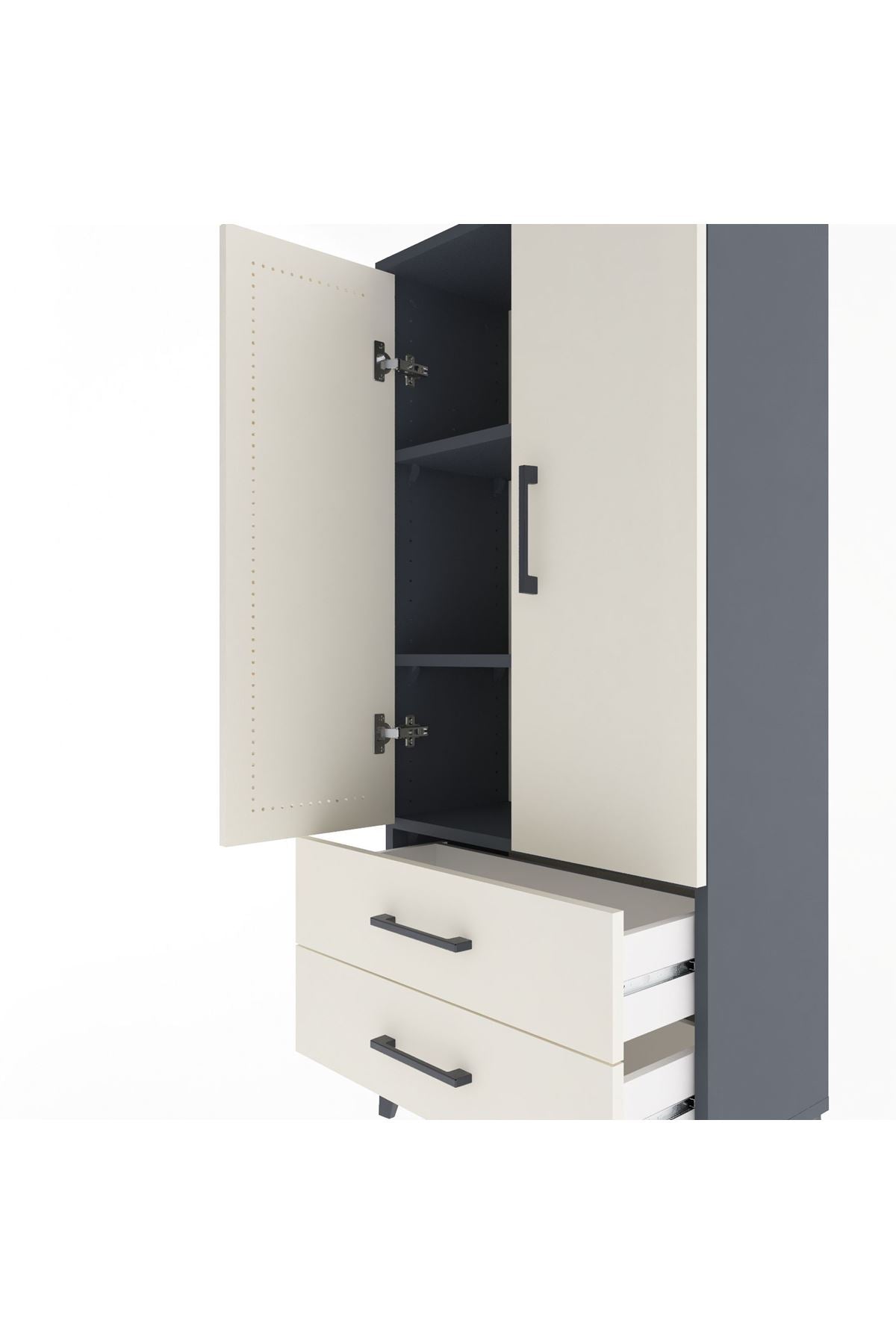 Arges Dolap 3 Raflı 2 Çekmeceli 2 Kapaklı 60x30x134 Antrasit-Aytaşı