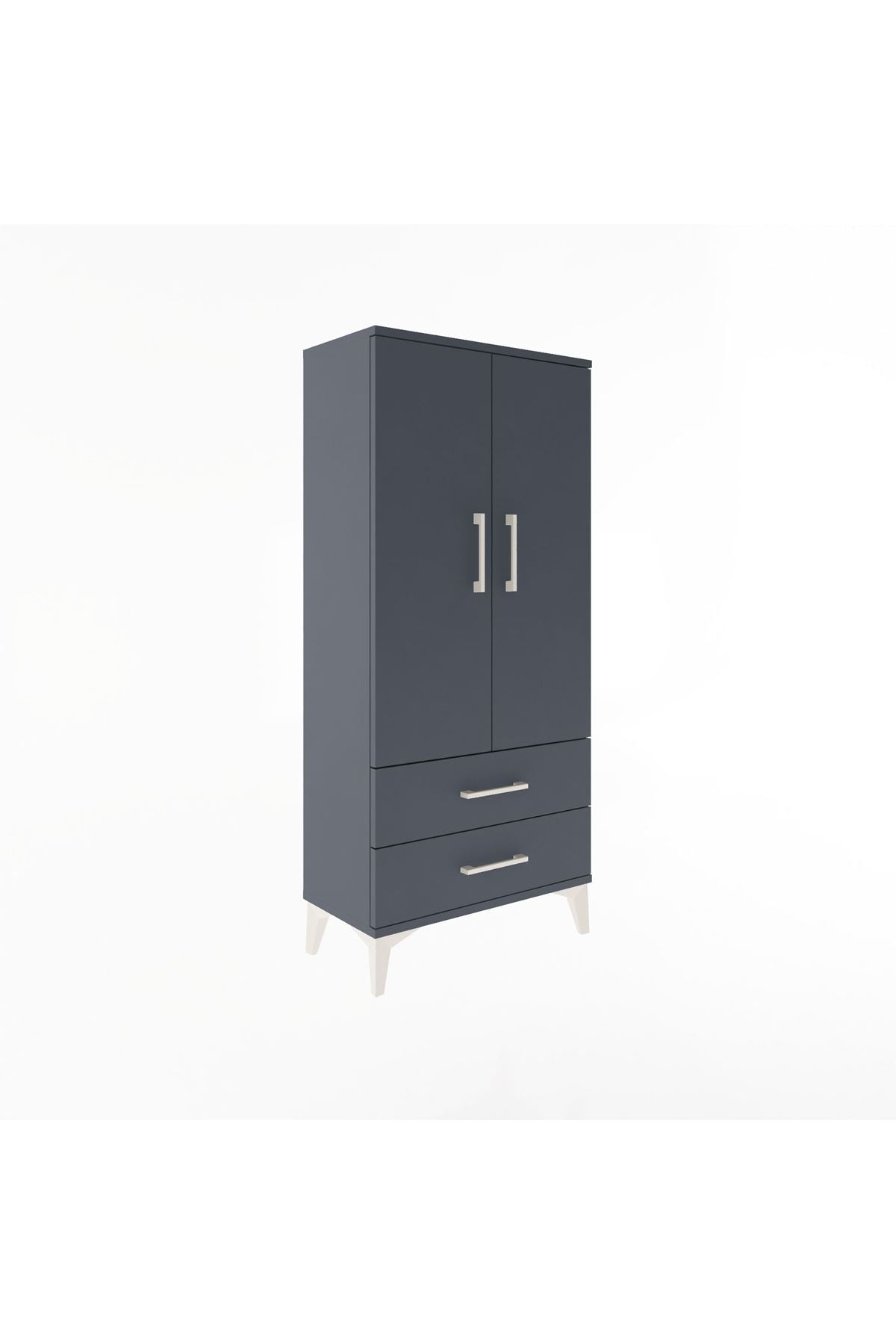 Arges Dolap 3 Raflı 2 Çekmeceli 2 Kapaklı 60x30x134 Antrasit-Antrasit