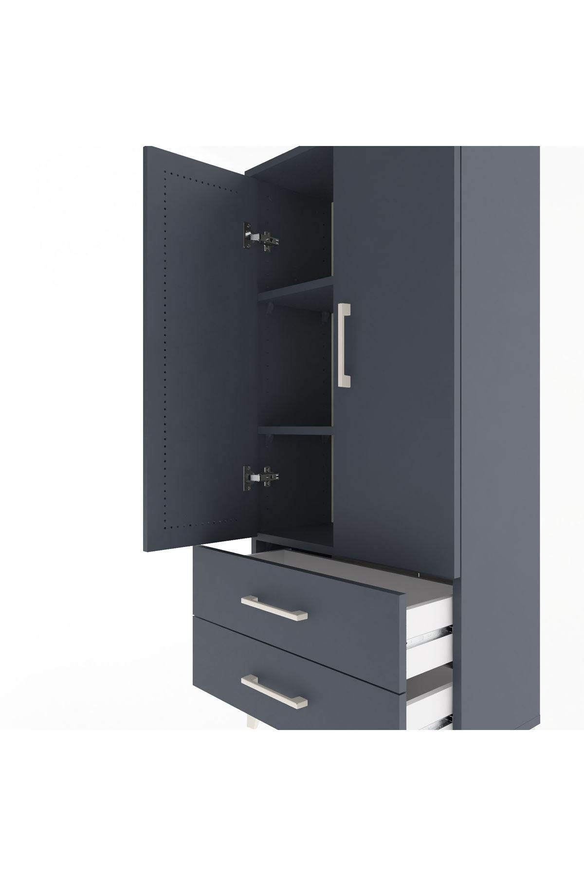 Arges Dolap 3 Raflı 2 Çekmeceli 2 Kapaklı 60x30x134 Antrasit-Antrasit