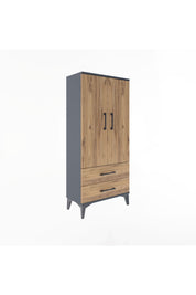 Arges Dolap 3 Raflı 2 Çekmeceli 2 Kapaklı 60x30x134 Antrasit-Çam