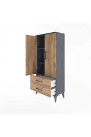 Arges Dolap 3 Raflı 2 Çekmeceli 2 Kapaklı 60x30x134 Antrasit-Çam