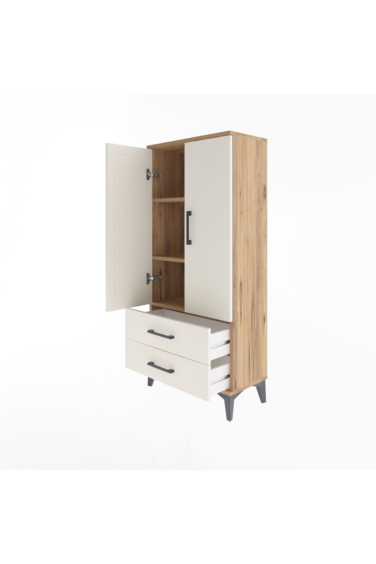 Arges Dolap 3 Raflı 2 Çekmeceli 2 Kapaklı 60x30x134 Çam-Aytaşı
