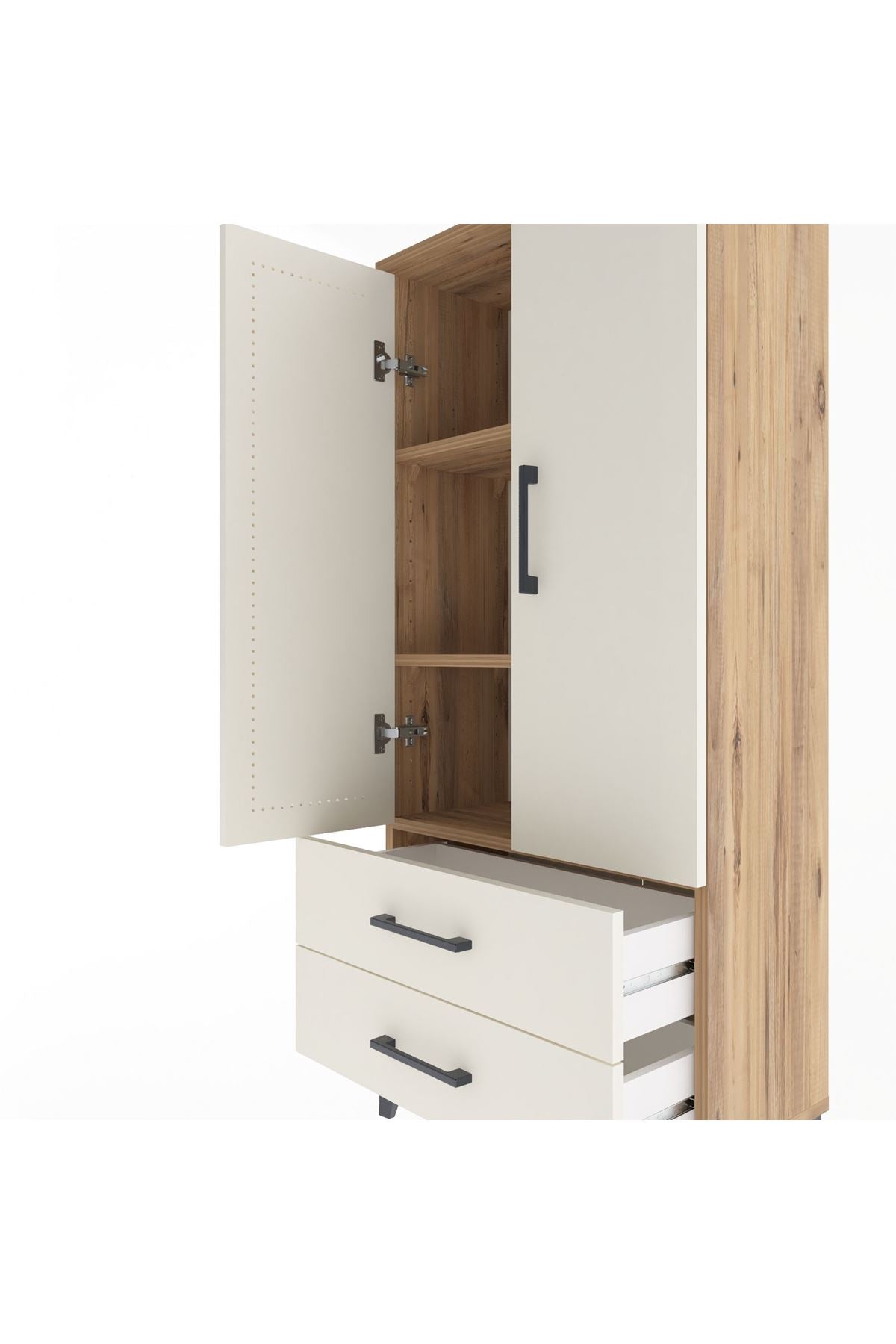 Arges Dolap 3 Raflı 2 Çekmeceli 2 Kapaklı 60x30x134 Çam-Aytaşı