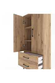 Arges Dolap 3 Raflı 2 Çekmeceli 2 Kapaklı 60x30x134 Çam-Çam