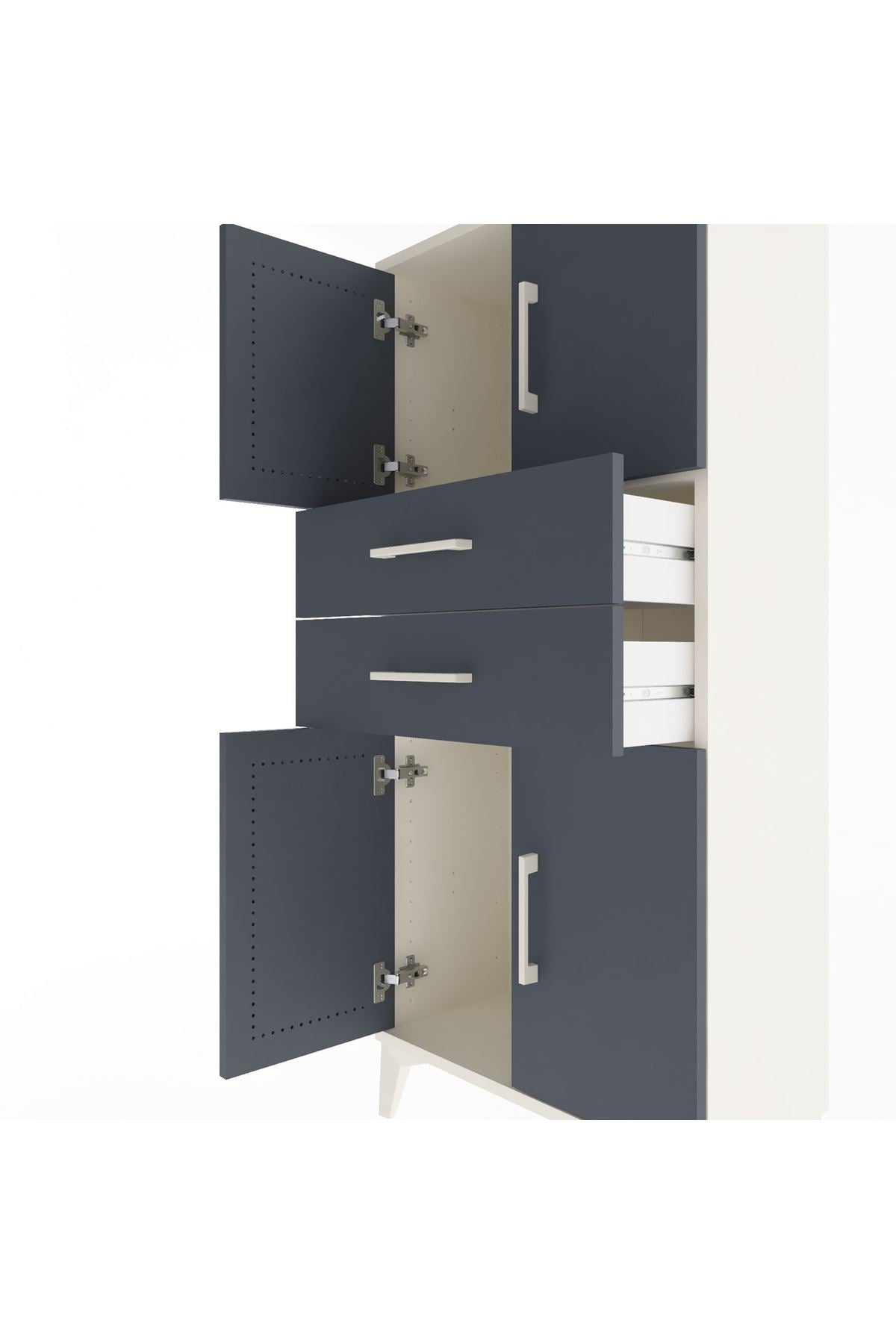 Arges Dolap Tek Raflı 2 Çekmeceli 4 Kapaklı 60x30x134 Aytaşı-Antrasit