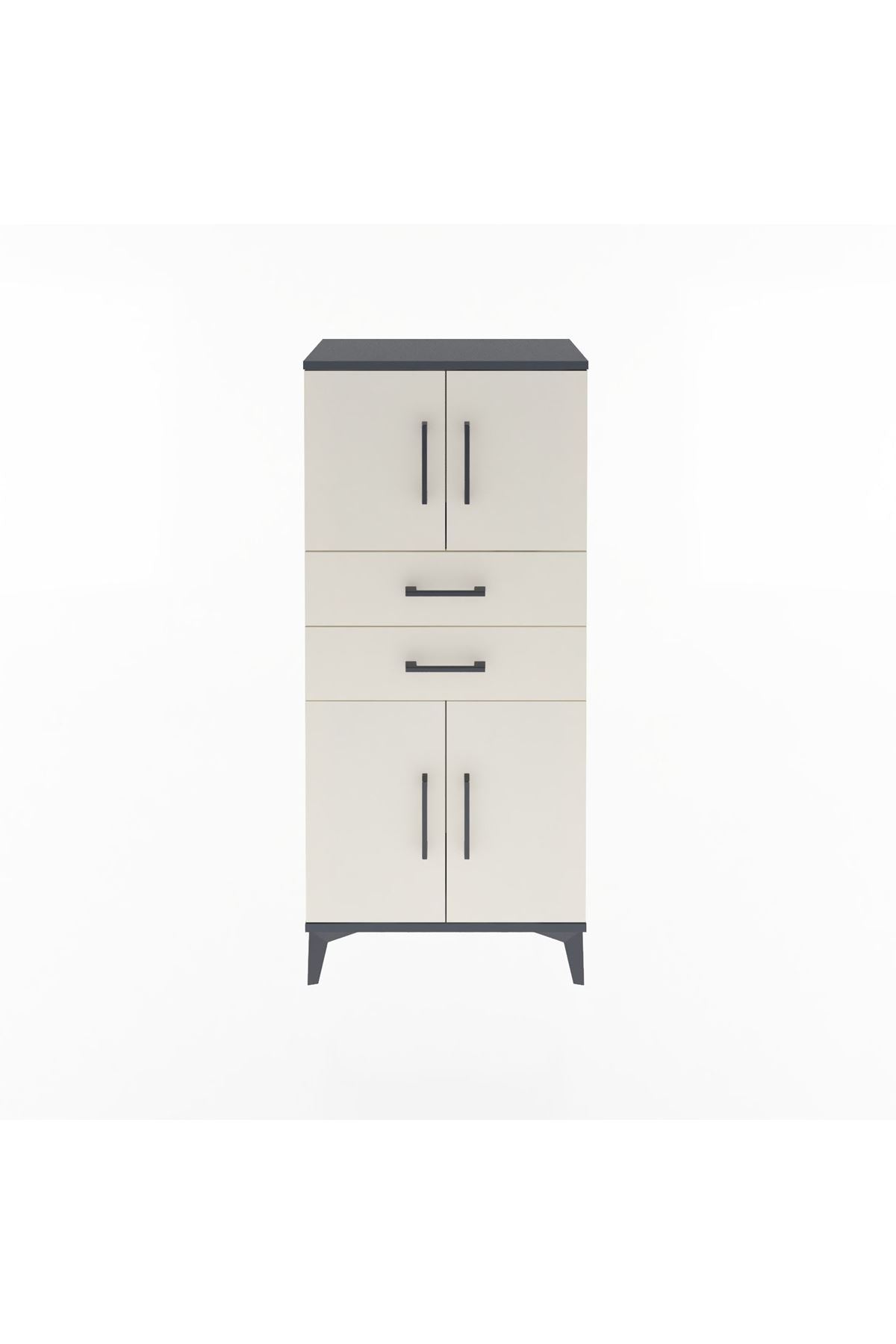 Arges Dolap Tek Raflı 2 Çekmeceli 4 Kapaklı 60x30x134 Antrasit-Aytaşı