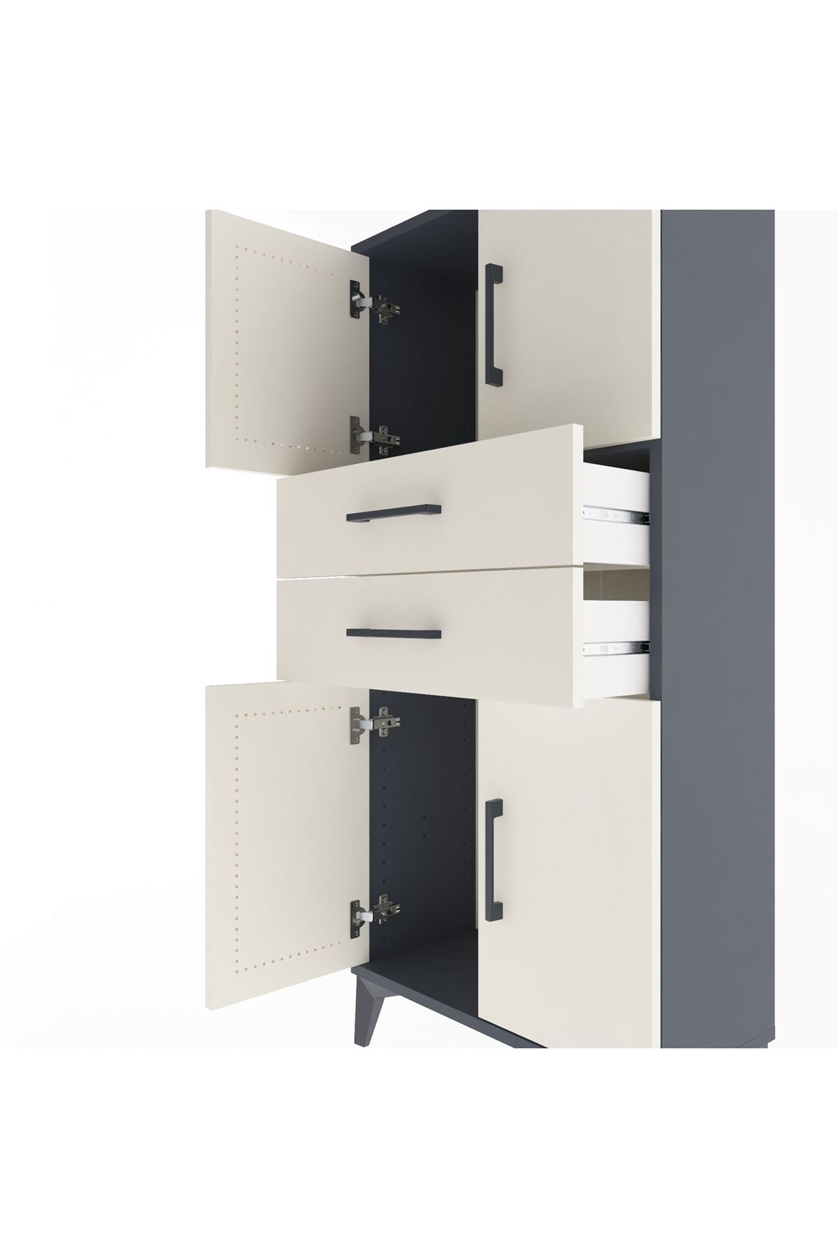 Arges Dolap Tek Raflı 2 Çekmeceli 4 Kapaklı 60x30x134 Antrasit-Aytaşı