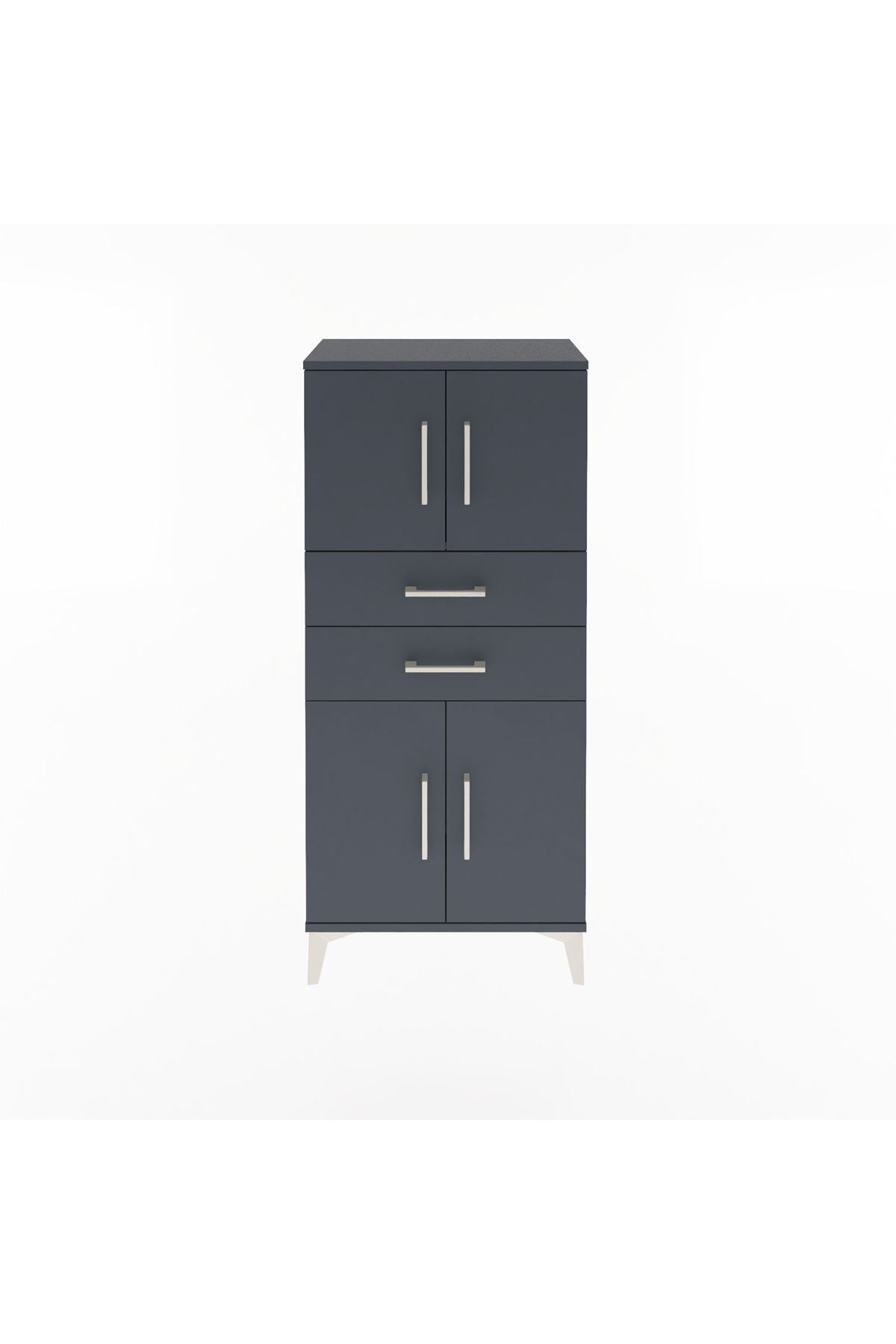 Arges Dolap Tek Raflı 2 Çekmeceli 4 Kapaklı 60x30x134 Antrasit-Antrasit