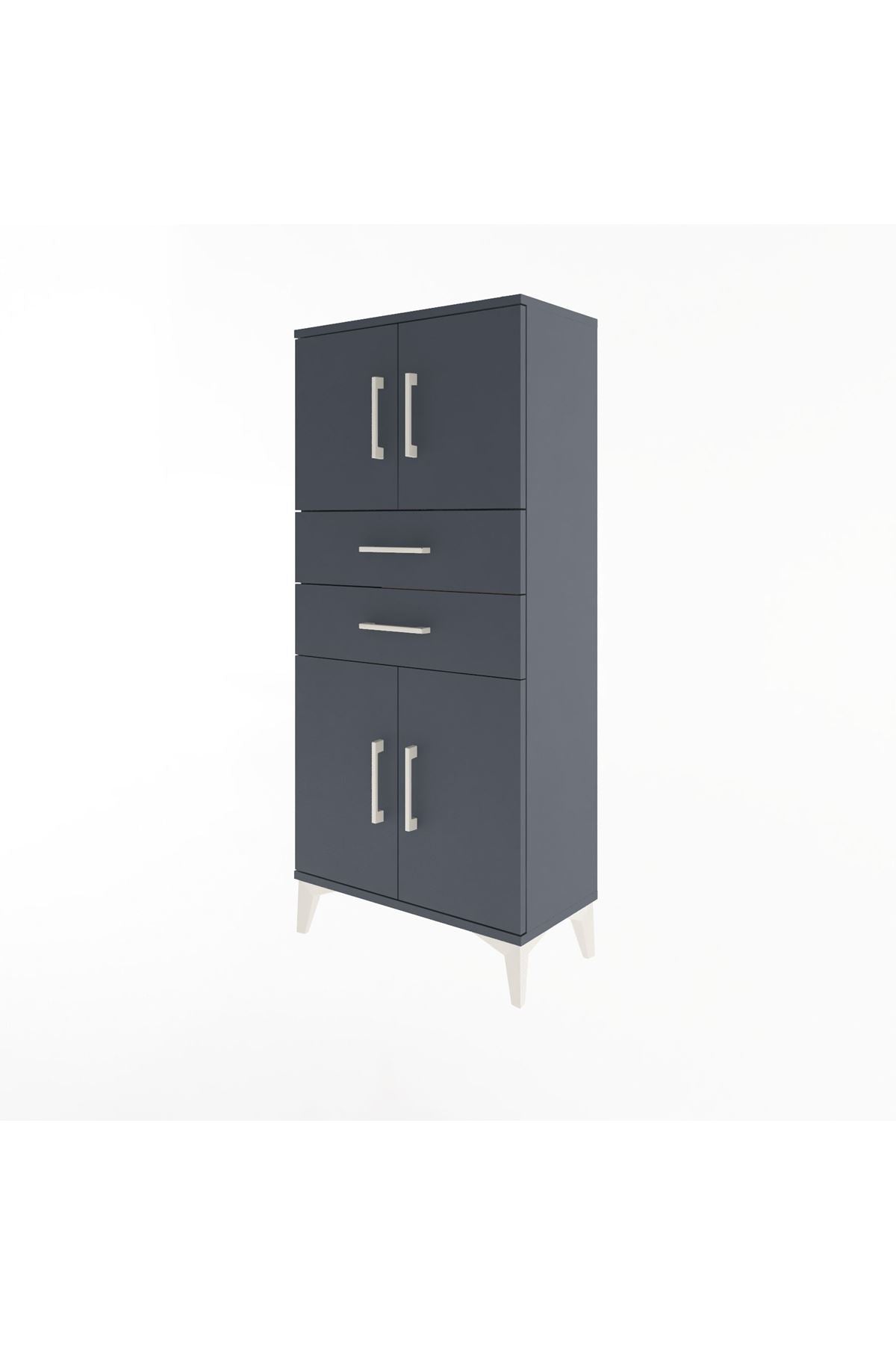 Arges Dolap Tek Raflı 2 Çekmeceli 4 Kapaklı 60x30x134 Antrasit-Antrasit