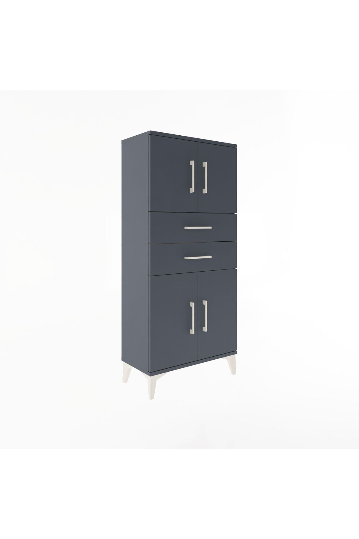 Arges Dolap Tek Raflı 2 Çekmeceli 4 Kapaklı 60x30x134 Antrasit-Antrasit