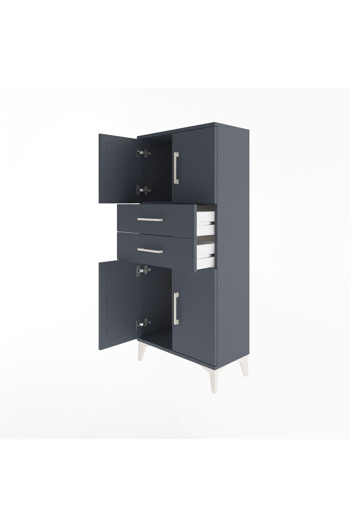 Arges Dolap Tek Raflı 2 Çekmeceli 4 Kapaklı 60x30x134 Antrasit-Antrasit