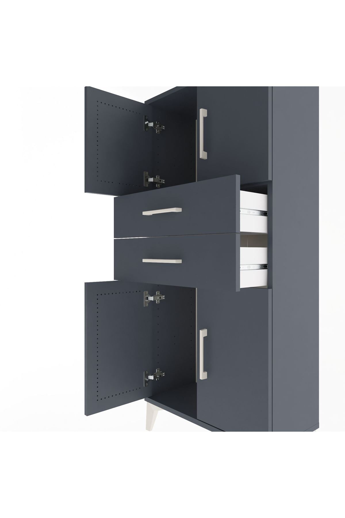 Arges Dolap Tek Raflı 2 Çekmeceli 4 Kapaklı 60x30x134 Antrasit-Antrasit