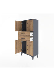 Arges Dolap Tek Raflı 2 Çekmeceli 4 Kapaklı 60x30x134 Antrasit-Çam