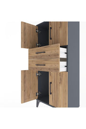 Arges Dolap Tek Raflı 2 Çekmeceli 4 Kapaklı 60x30x134 Antrasit-Çam