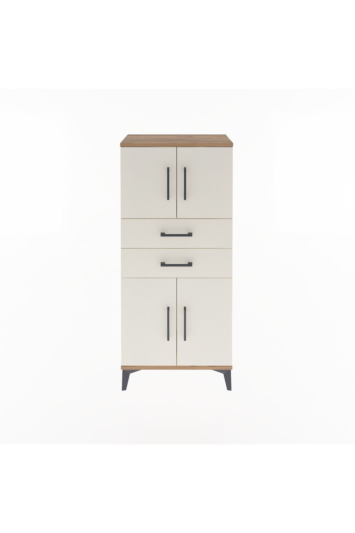 Arges Dolap Tek Raflı 2 Çekmeceli 4 Kapaklı 60x30x134 Çam-Aytaşı