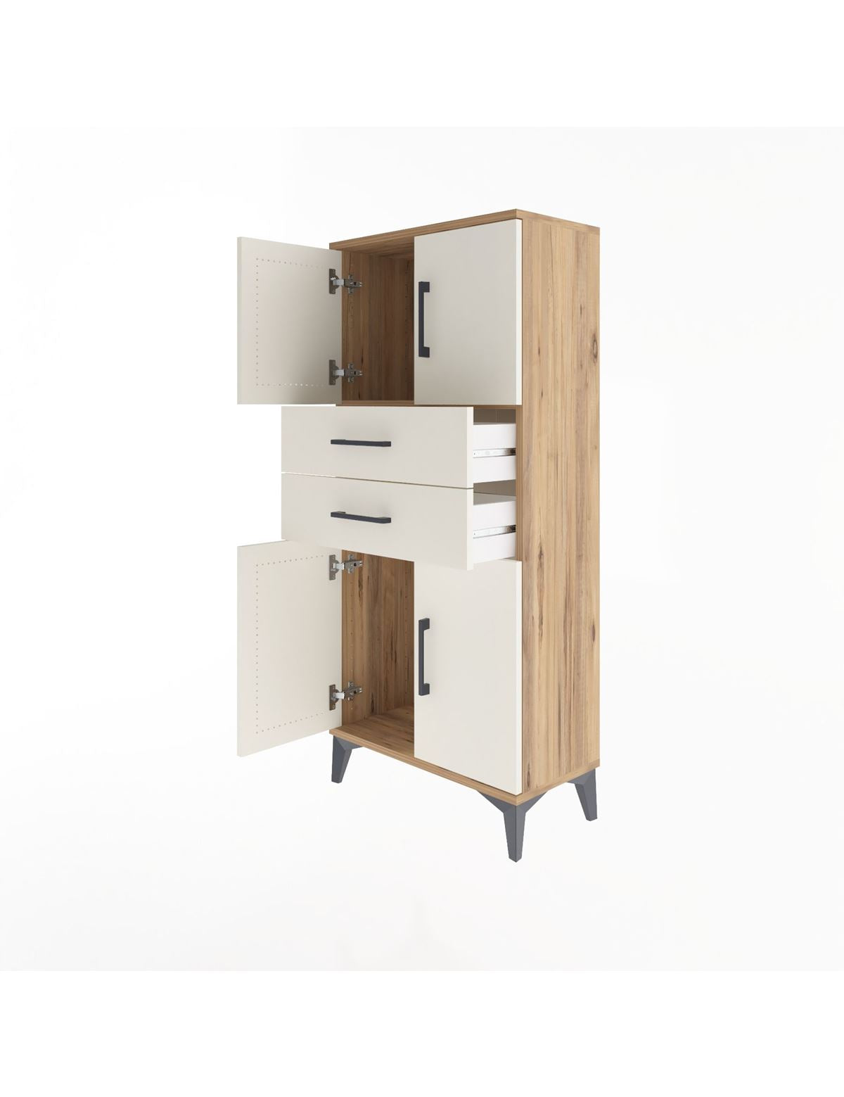 Arges Dolap Tek Raflı 2 Çekmeceli 4 Kapaklı 60x30x134 - S17M114V7A