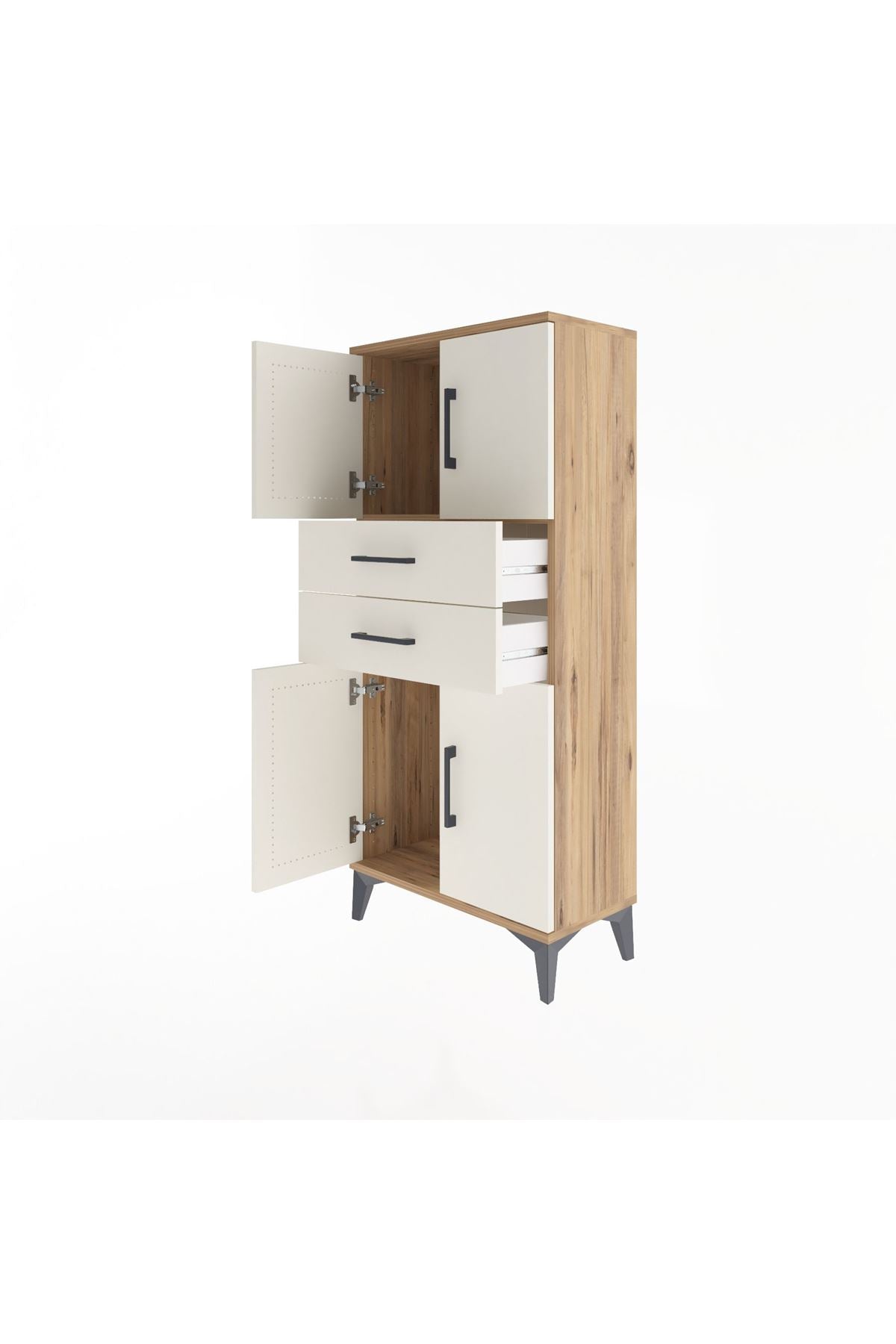 Arges Dolap Tek Raflı 2 Çekmeceli 4 Kapaklı 60x30x134 Çam-Aytaşı