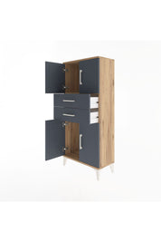 Arges Dolap Tek Raflı 2 Çekmeceli 4 Kapaklı 60x30x134 Çam-Antrasit