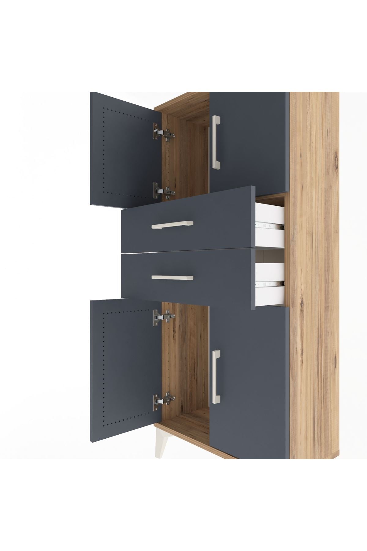 Arges Dolap Tek Raflı 2 Çekmeceli 4 Kapaklı 60x30x134 Çam-Antrasit